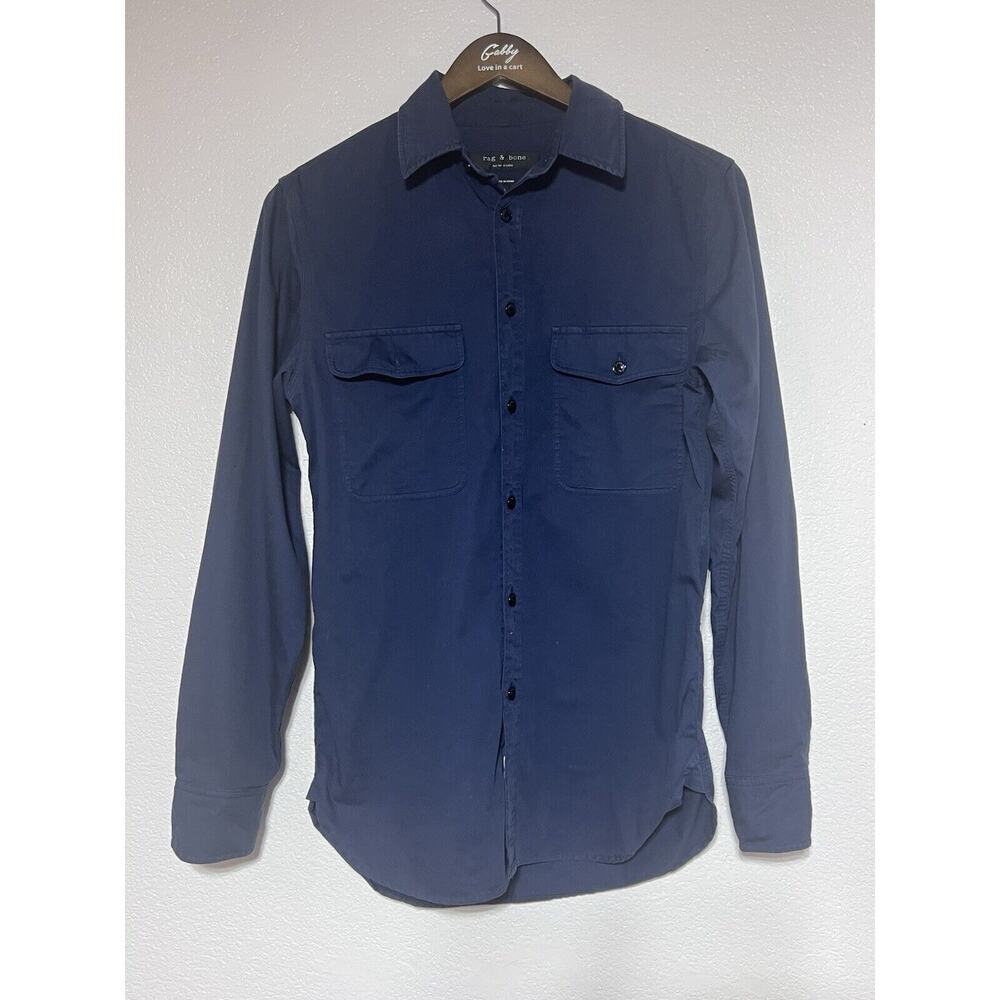 RAG & BONE MEN SHIRT NAVY BLUE SZ X SMALL SLIM FIT BUTTON DOWN FORMAL COTTON